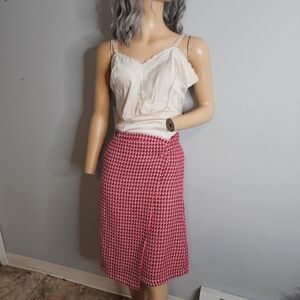 Lilou Faux Wrap Knit A-Line Midi Skirt Pink & White Herringbone  Sz Small